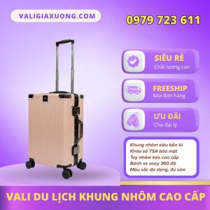 Vali Du Lịch Khung Nhôm Cao Cấp – Màu Hồng Phấn