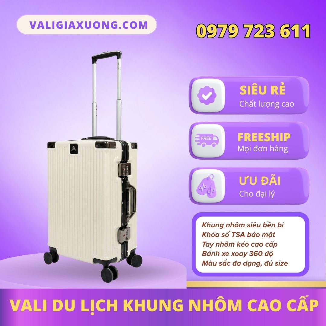 Vali Du Lịch Khung Nhôm Cao Cấp – Màu Hồng Phấn