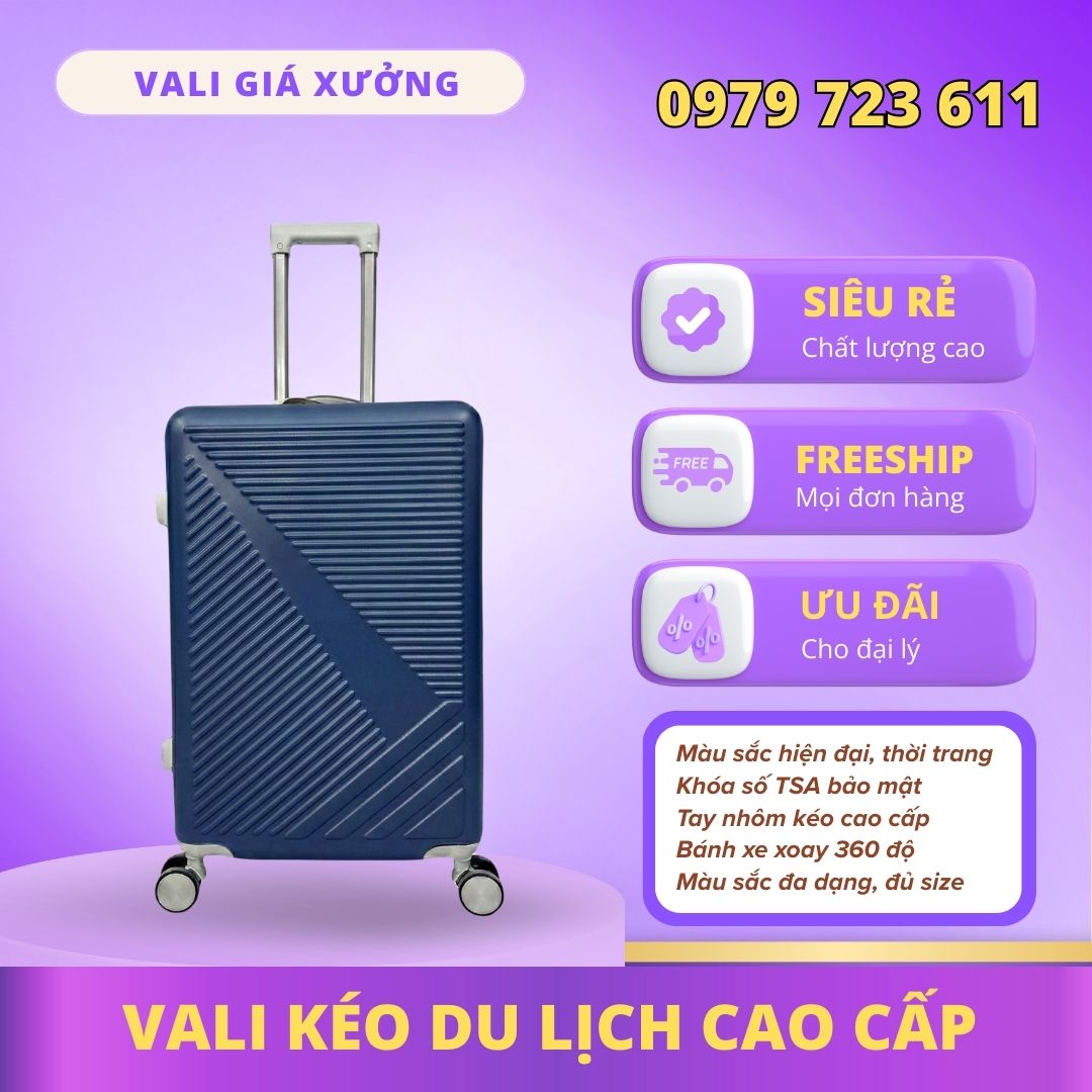 Vali Du Lịch Nhựa Dẻo ABS/PC, khóa số T01 – Màu Xanh Navy