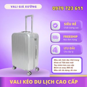 Vali kéo du lịch nhựa ABS/PC màu Bạc cao cấp, hiện đại , khóa TSA bảo mật – CT01