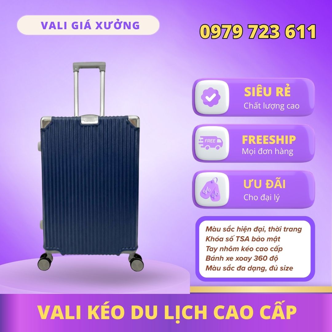 Vali kéo du lịch nhựa ABS/PC chống va đập, có khay đựng nước màu Xanh Navy - KL02