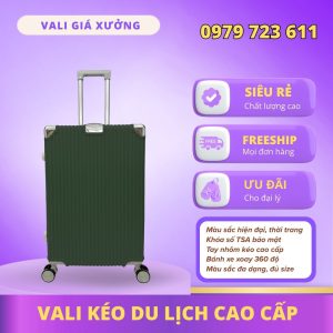 Vali kéo du lịch nhựa ABS/PC chống va đập, có khay đựng nước màu Xanh Rêu - KL02