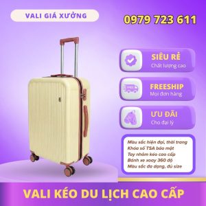 Vali kéo du lịch nhựa ABS/PC màu kem phối hồng cao cấp, hiện đại , khóa TSA bảo mật – CT01