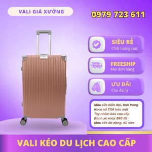 Vali kéo du lịch nhựa ABS/PC chống va đập, có khay đựng nước màu Hồng Đất - KL02