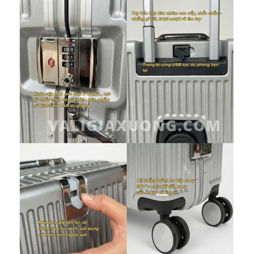 Vali Du Lịch Khung Nhôm Cao Cấp – Màu bạc